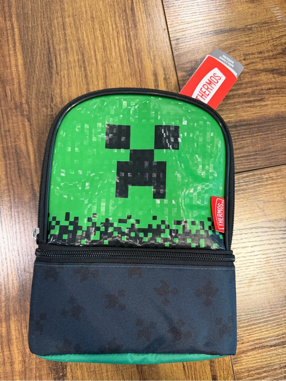 Thermos Kids Green and Black Pixel Minecraft Creeper Insulated Lunch Bag